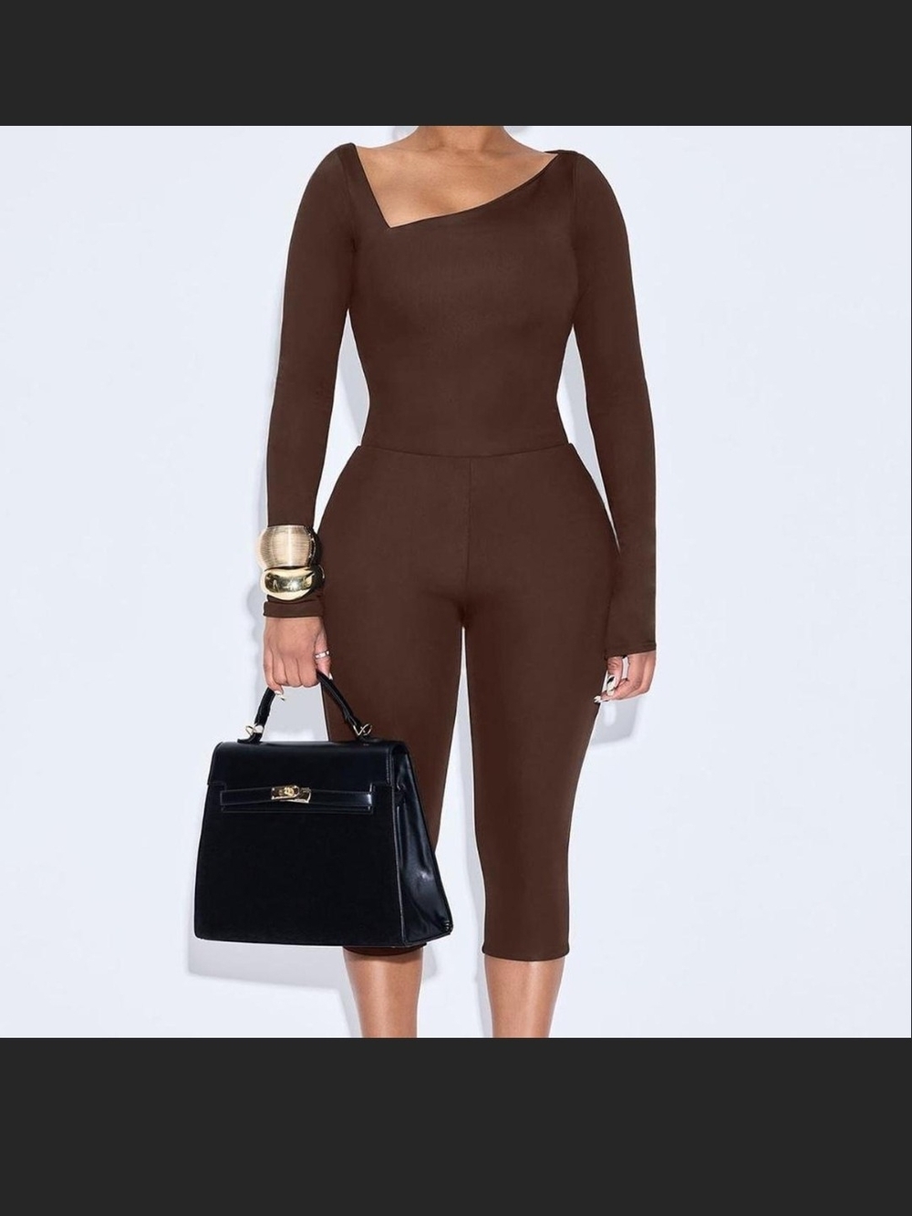 Fashion Nova 2 Piece Capri Brown Asymmetric Set